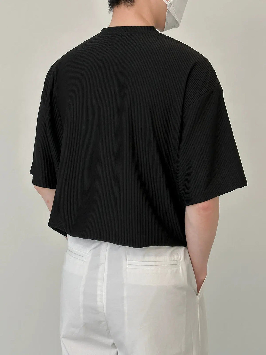 V-Neck Design Pleated T-Shirt