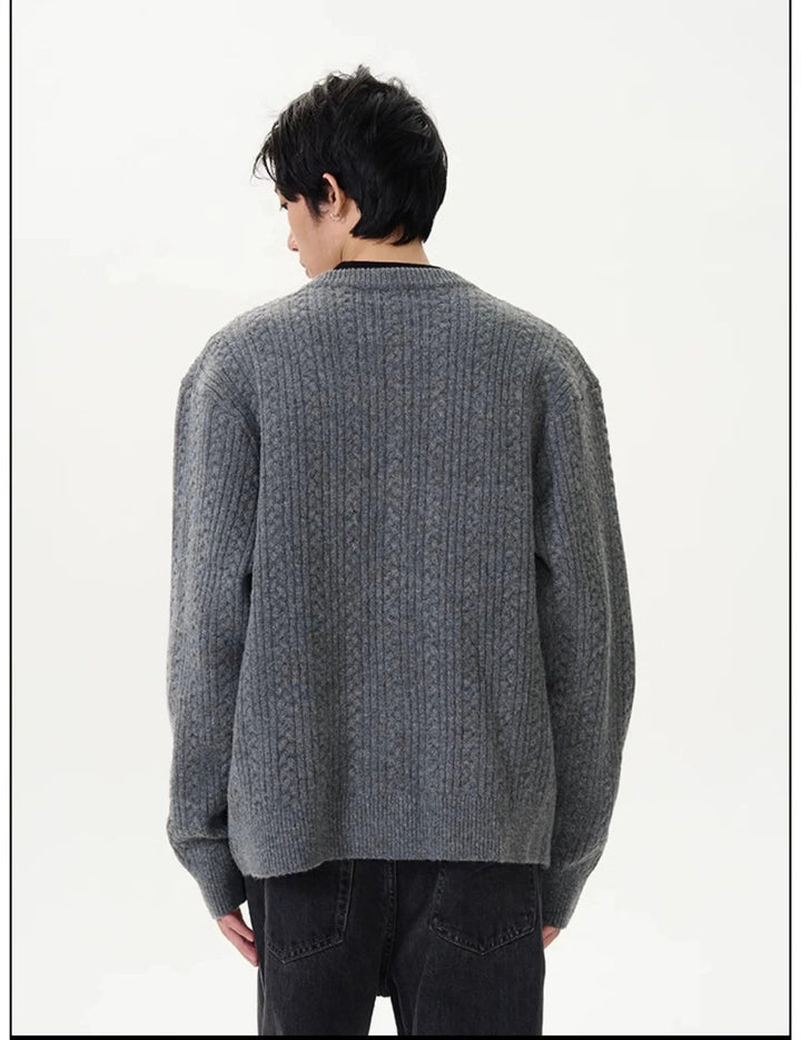 V-Slit Neckline Cable Knit Sweater