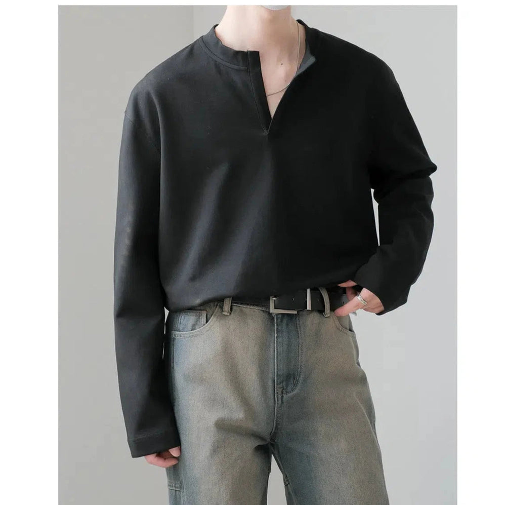 V-neck Collar Minimalist Pullover