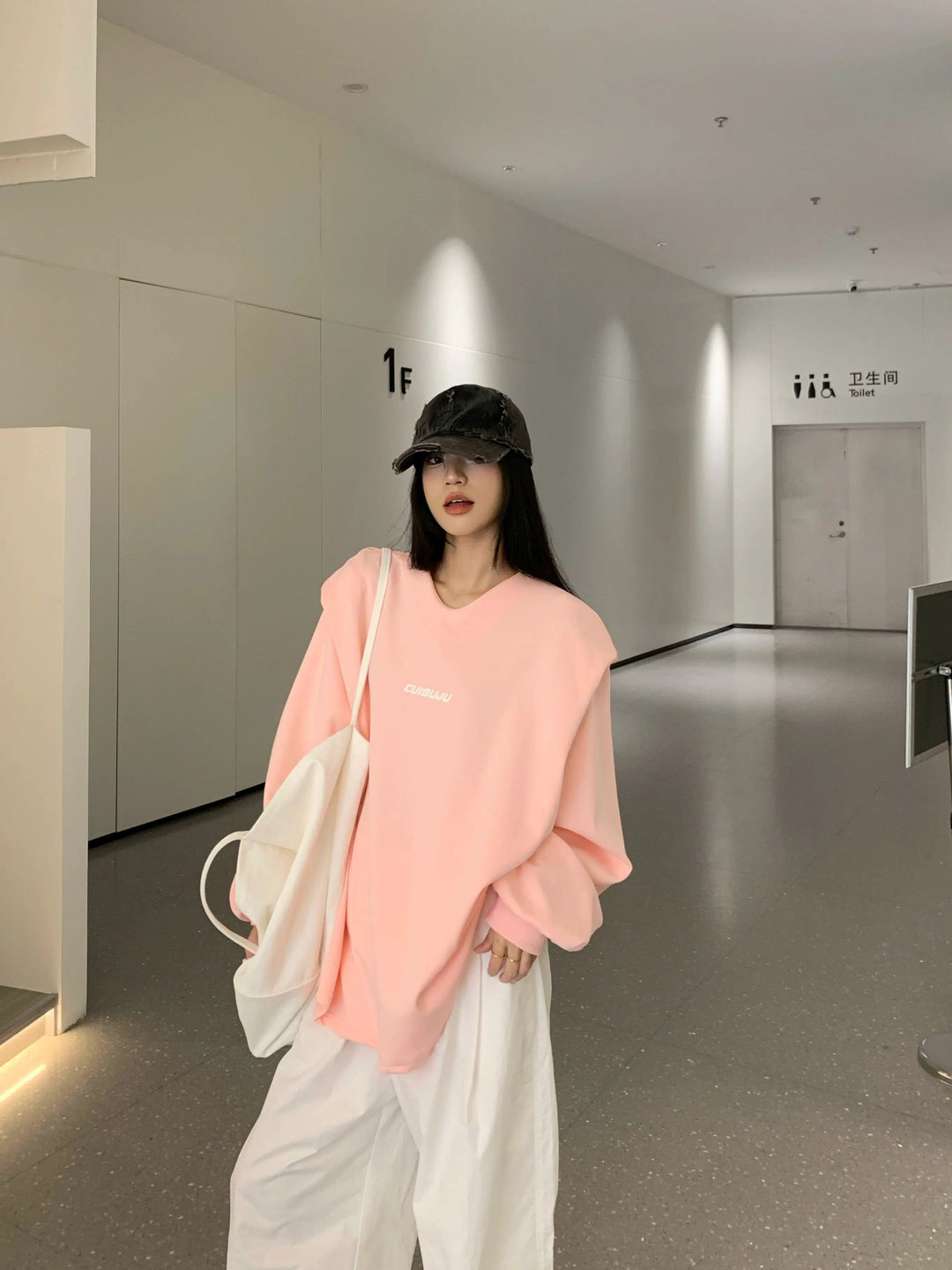 V-neck Letter Print Long Sleeve Pullover
