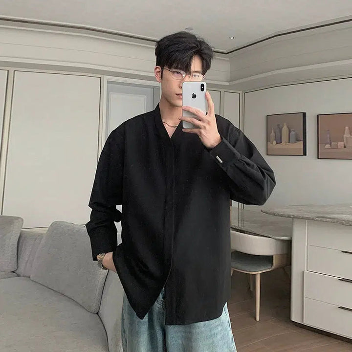 V-neck Long-sleeved Shirt