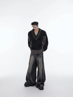 V-neck Plush Knit Patchwork Sweater