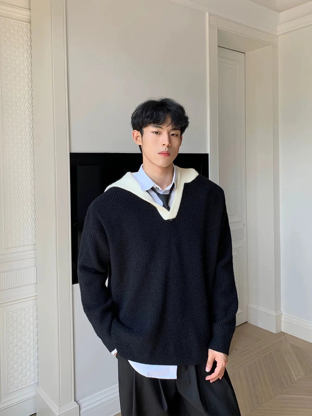 V-neck Ribbed Knit Sweater