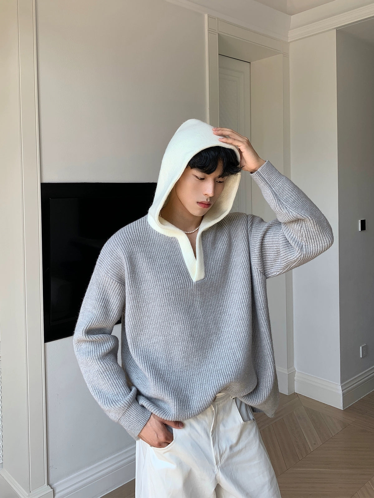 V-neck Ribbed Knit Sweater