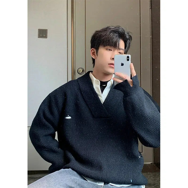 V-neck Ripped Sweater