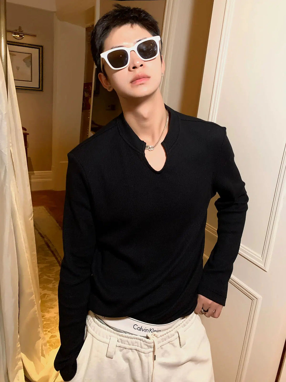 V-neck Waffle Shirt