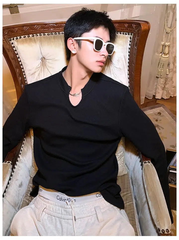 V-neck Waffle Shirt
