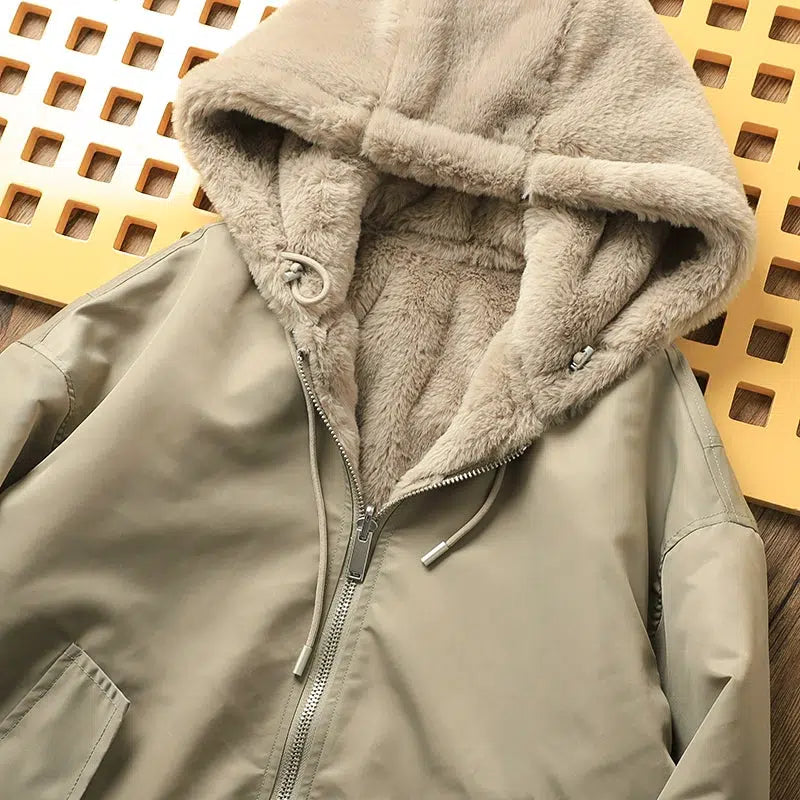 Velvet Fleece Hooded Bomber Jacket