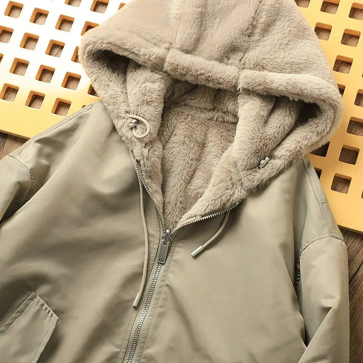 Velvet Fleece Hooded Bomber Jacket