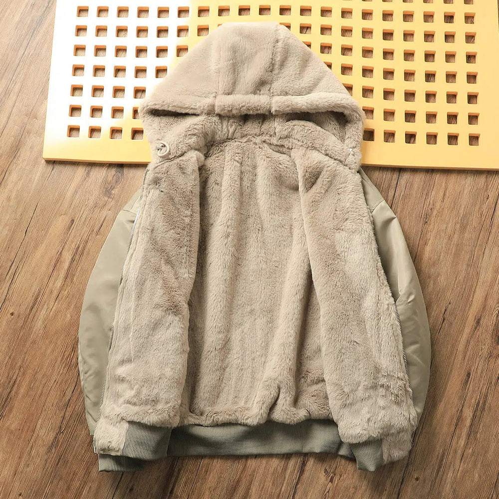 Velvet Fleece Hooded Bomber Jacket