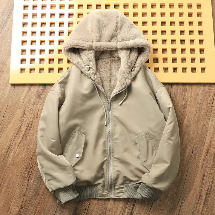 Velvet Fleece Hooded Bomber Jacket