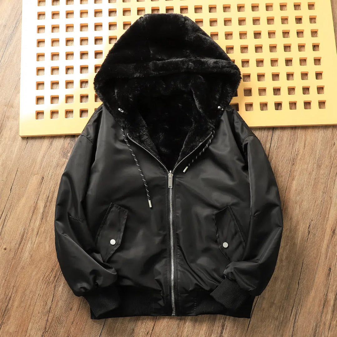 Velvet Fleece Hooded Bomber Jacket