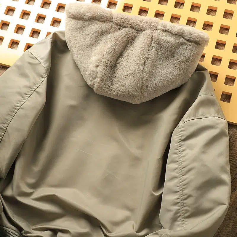 Velvet Fleece Hooded Bomber Jacket