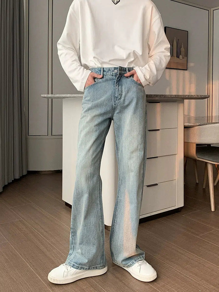 Versatile Light Blue Straight-leg Jeans