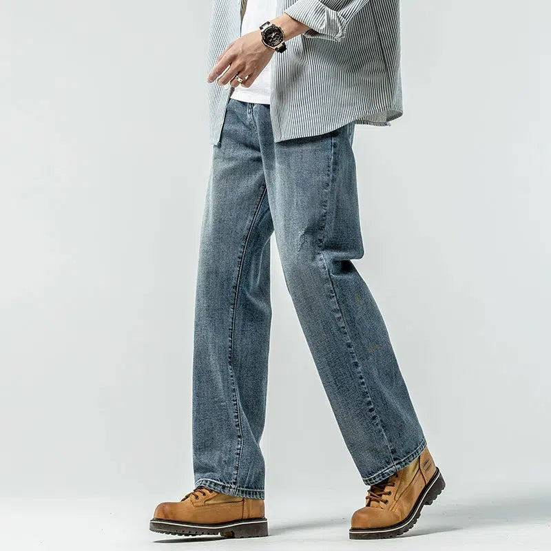 Versatile Washed Blue Straight Leg Jeans