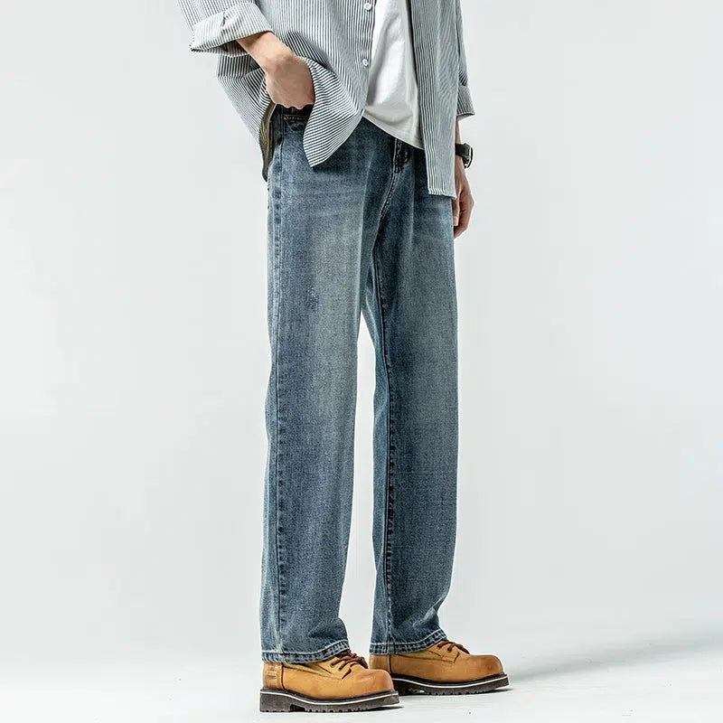 Versatile Washed Blue Straight Leg Jeans