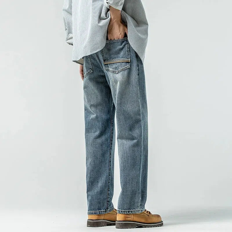 Versatile Washed Blue Straight Leg Jeans