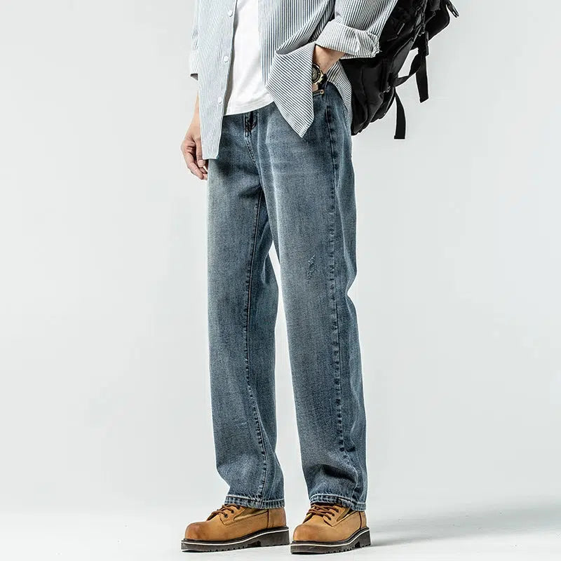 Versatile Washed Blue Straight Leg Jeans