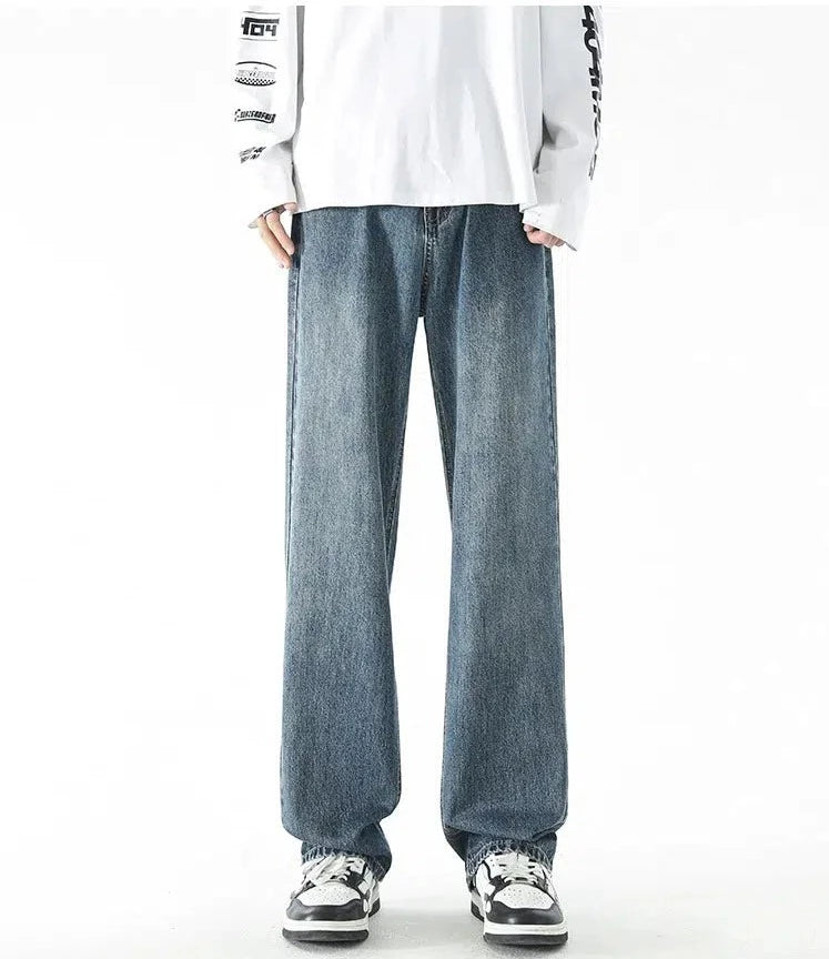 Versatile Wide-leg Washed Jeans