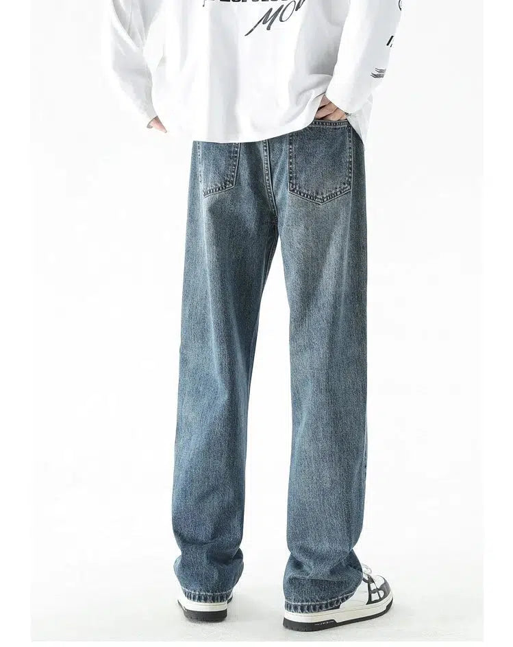 Versatile Wide-leg Washed Jeans
