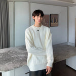 Vertical Textured Round Neck Sweater