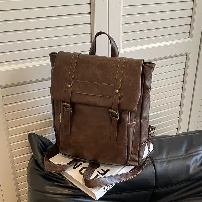 Vintage Buckle Straps Leather Backpack