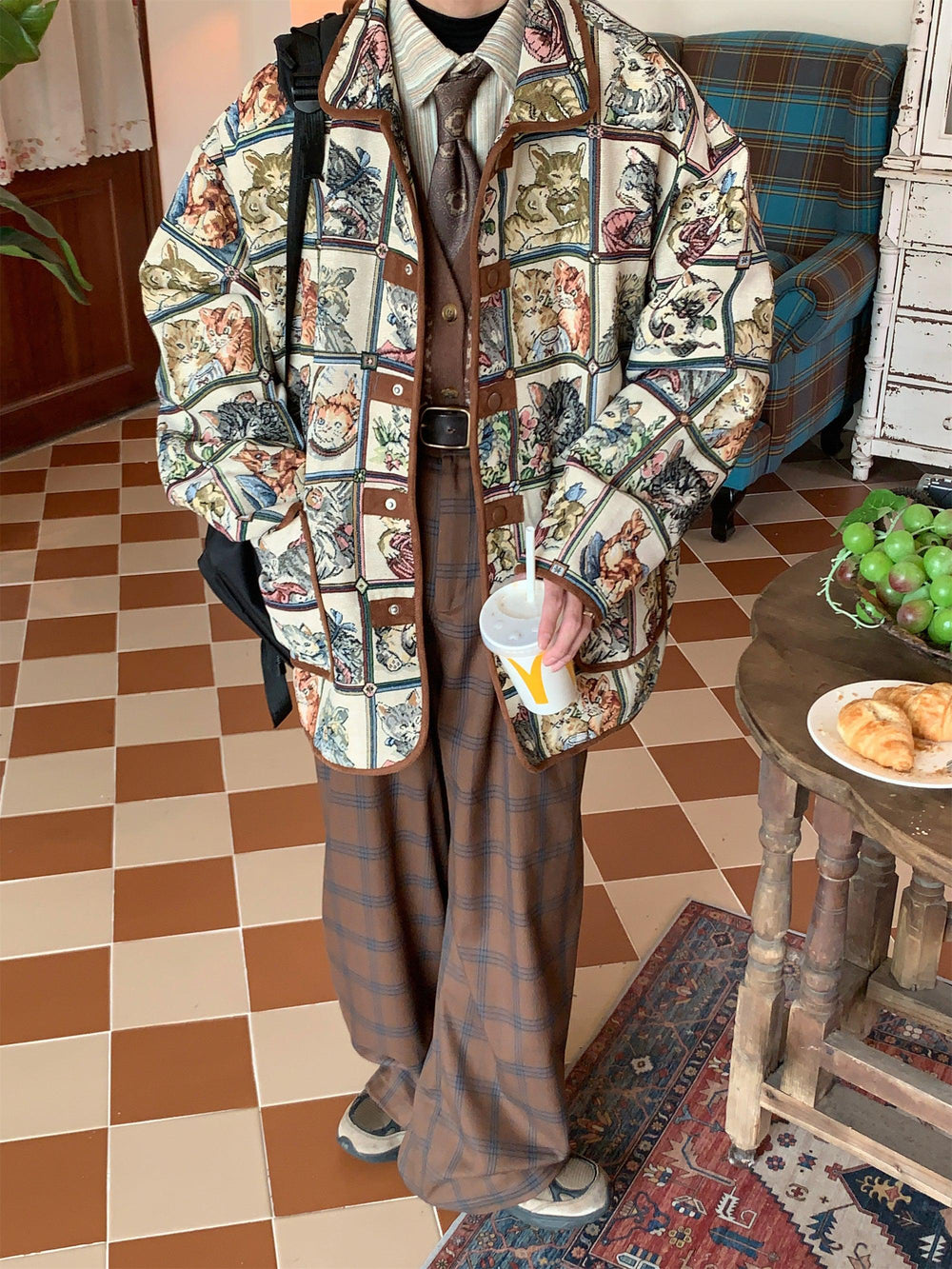 Vintage Cat Print Jacket