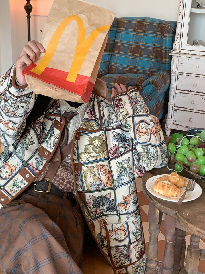 Vintage Cat Print Jacket