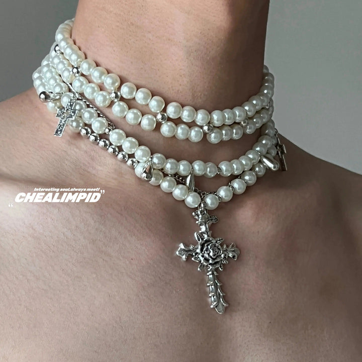 Vintage Cross Pendant Pearl Necklace