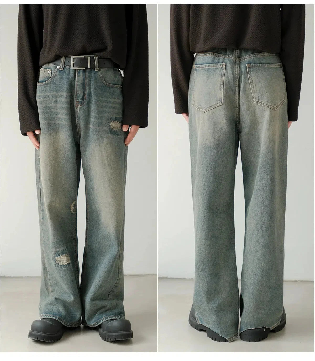 Vintage Distressed Wide-Leg Jeans