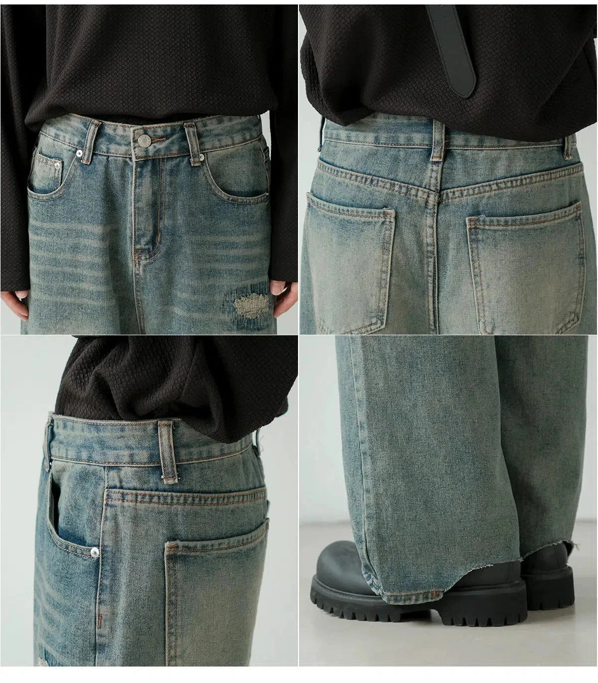 Vintage Distressed Wide-Leg Jeans