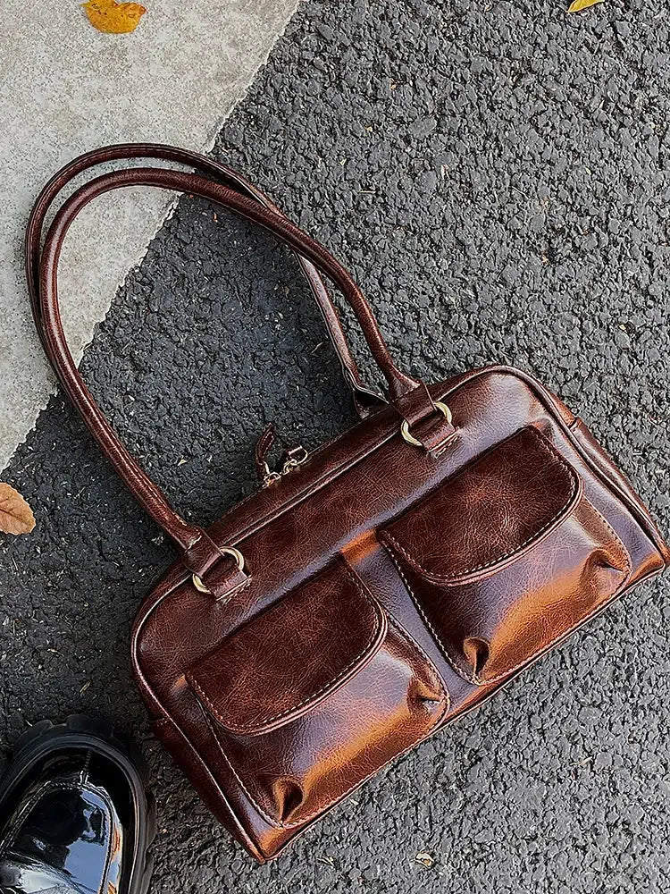 Vintage Double-Pocket Leather Bag