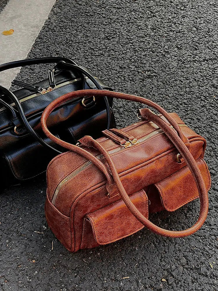 Vintage Double-Pocket Leather Bag