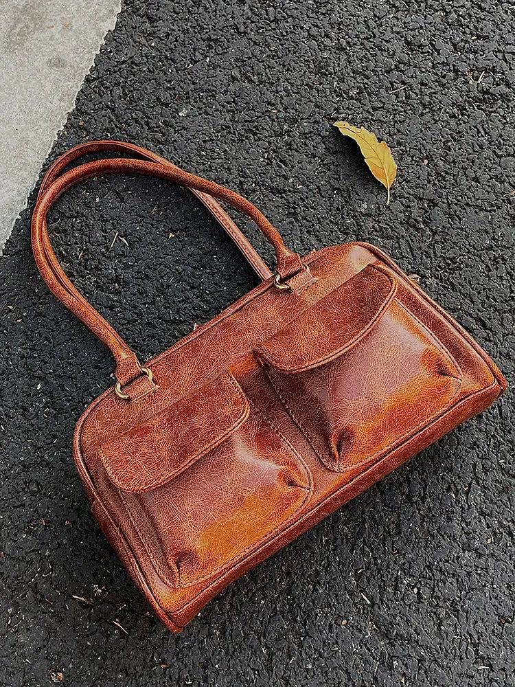 Vintage Double-Pocket Leather Bag