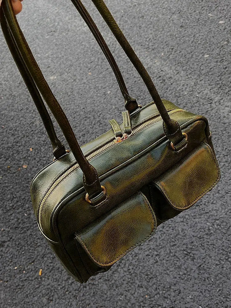 Vintage Double-Pocket Leather Bag