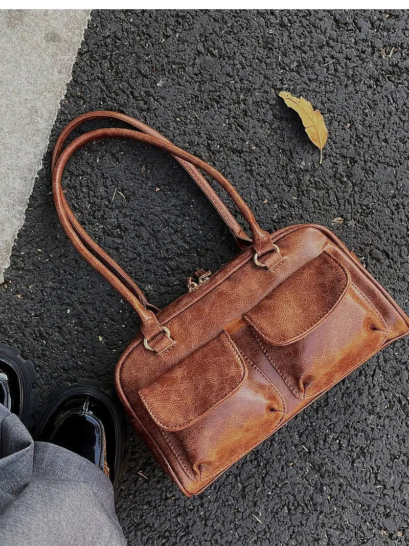 Vintage Double-Pocket Leather Bag