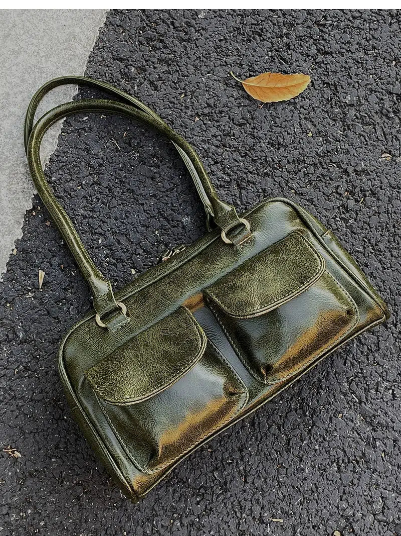 Vintage Double-Pocket Leather Bag
