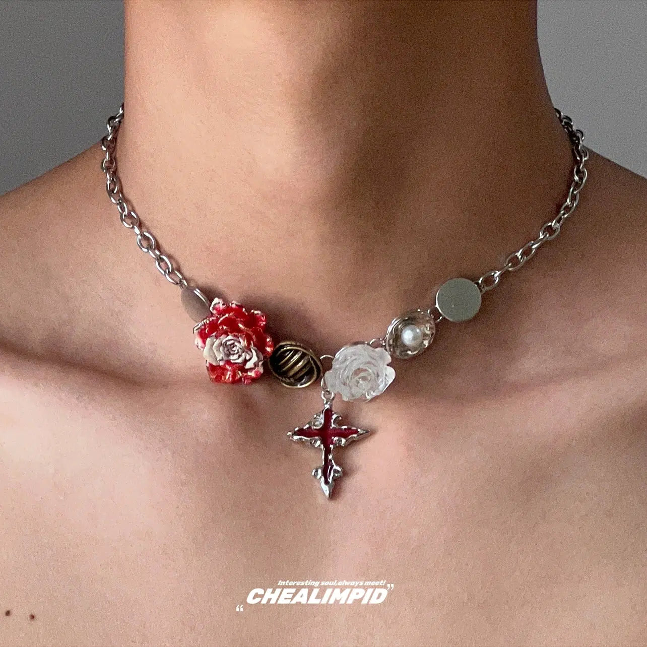 Vintage Floral Cross Pendant Necklace