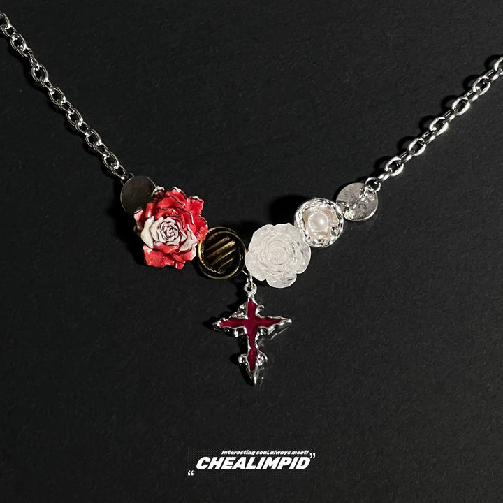 Vintage Floral Cross Pendant Necklace