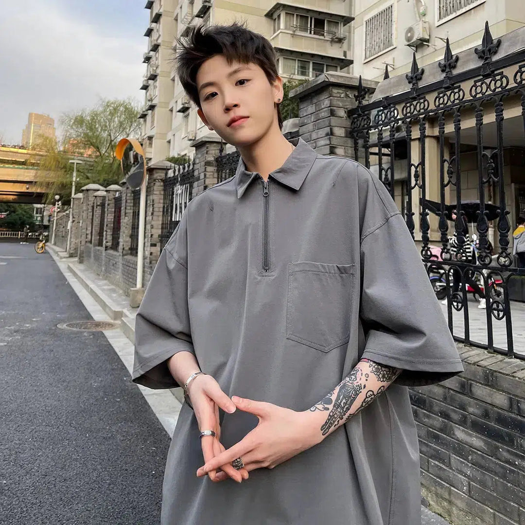 Vintage Half-Zip Short-Sleeved Polo Shirt