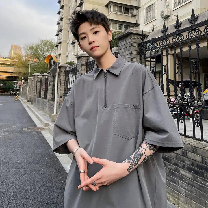 Vintage Half-Zip Short-Sleeved Polo Shirt