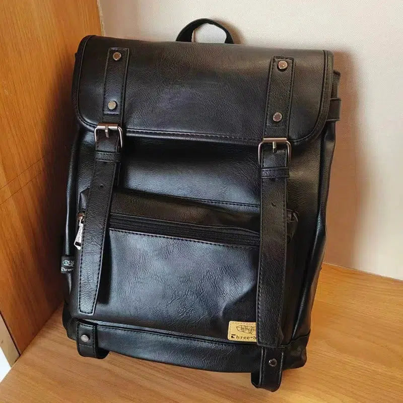 Vintage Leather Backpack with Buckle Straps