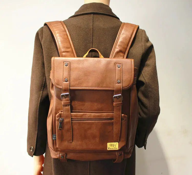 Vintage Leather Backpack with Buckle Straps