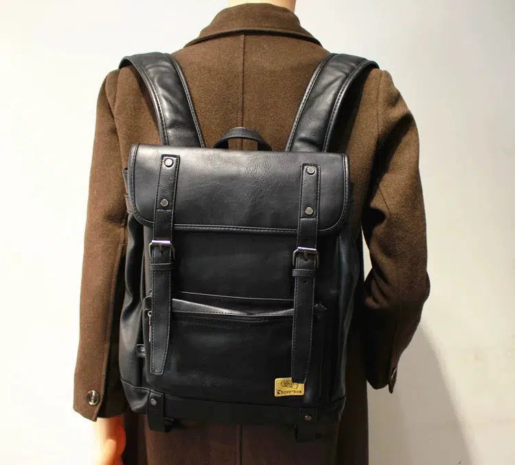 Vintage Leather Backpack with Buckle Straps