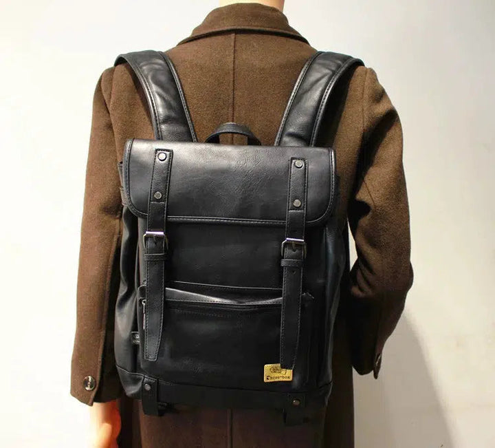 Vintage Leather Backpack with Buckle Straps