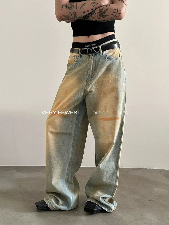 Vintage Mud-Dyed Washed Loose Jeans