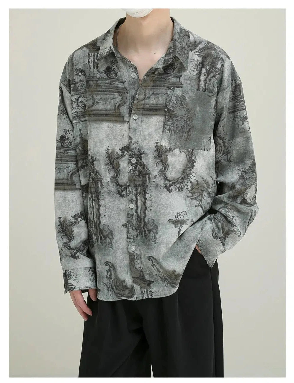 Vintage Mythological Tapestry Print Button-Up Shirt