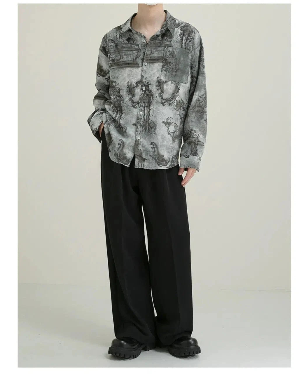 Vintage Mythological Tapestry Print Button-Up Shirt