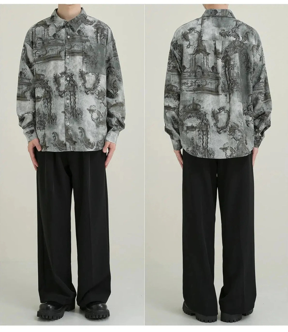 Vintage Mythological Tapestry Print Button-Up Shirt