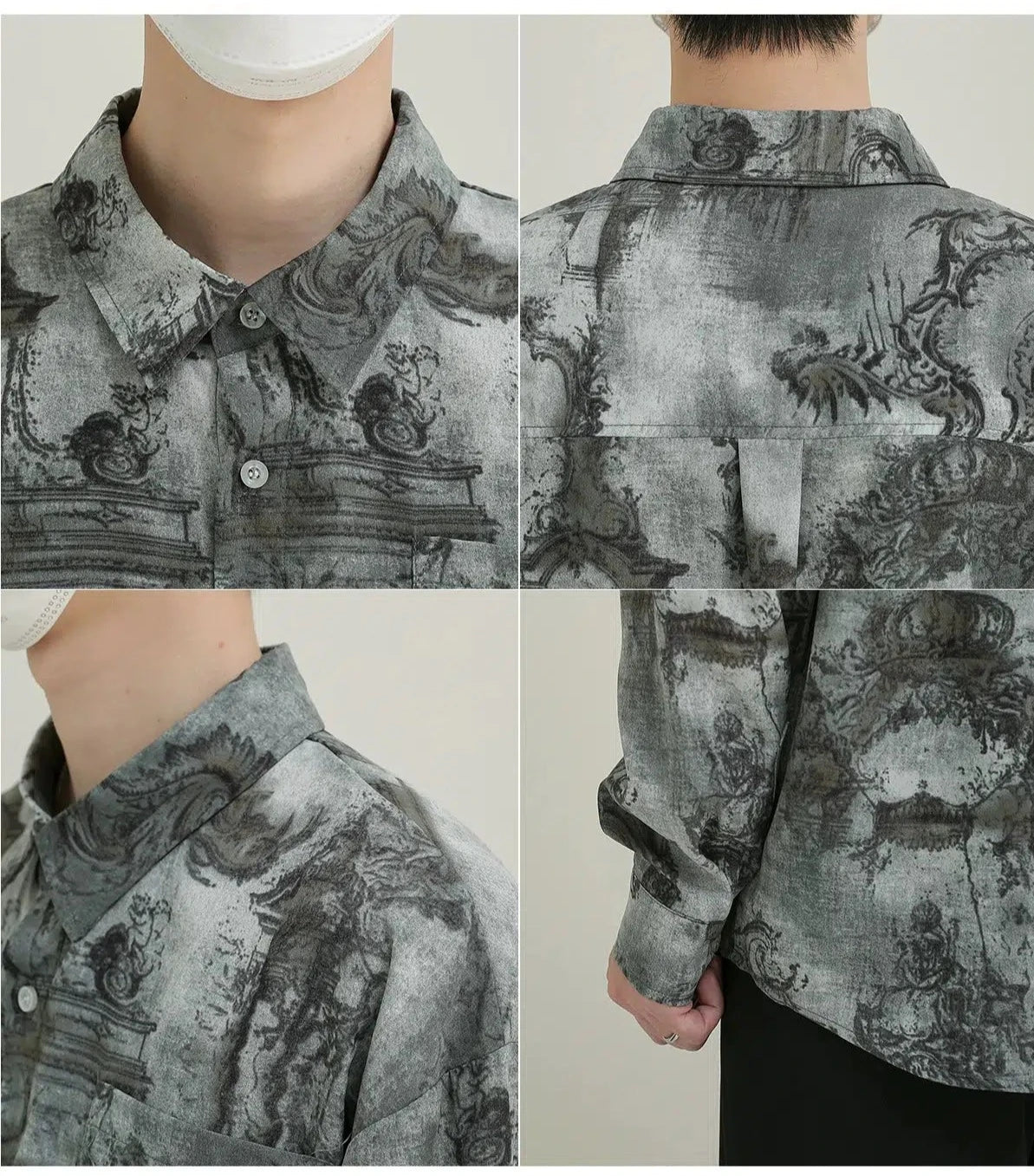 Vintage Mythological Tapestry Print Button-Up Shirt